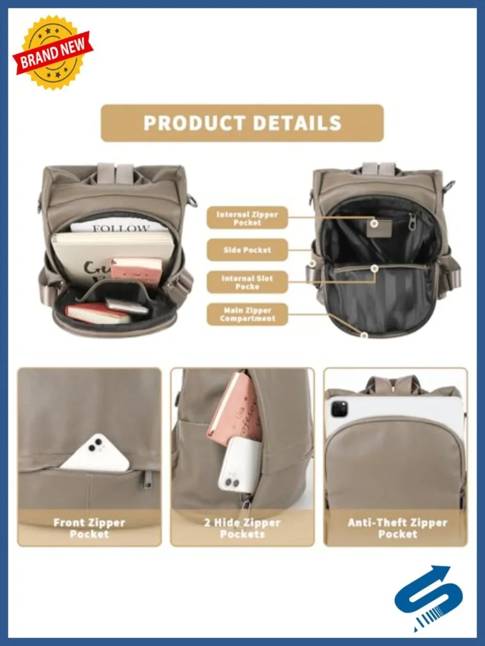 Genuine Leather Backpack Purse for Women Anti-theft
